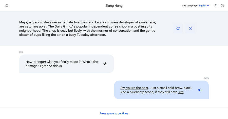 A conversation generated by Slang Hang