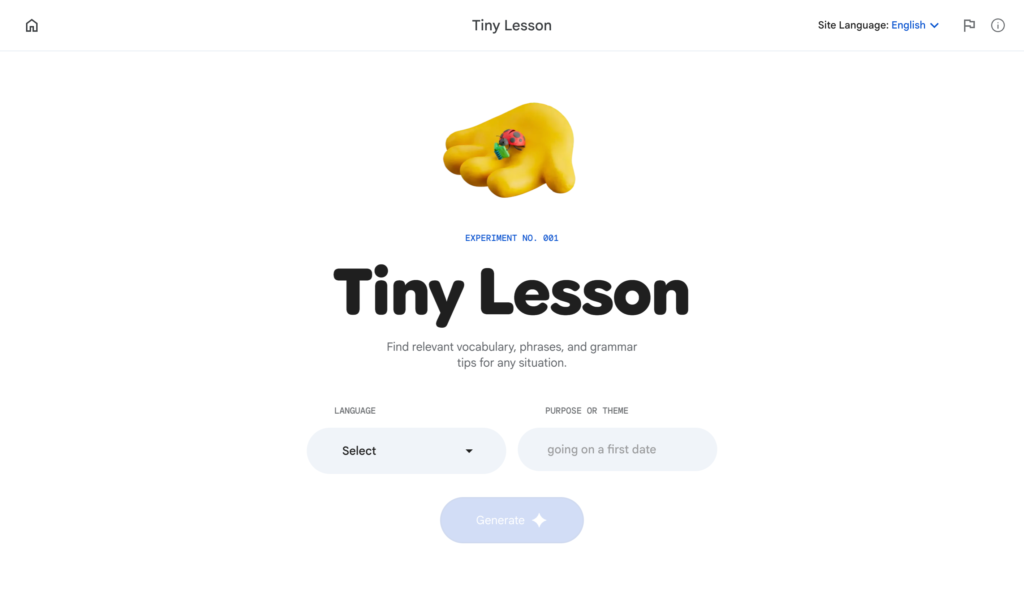 Tiny lesson web page